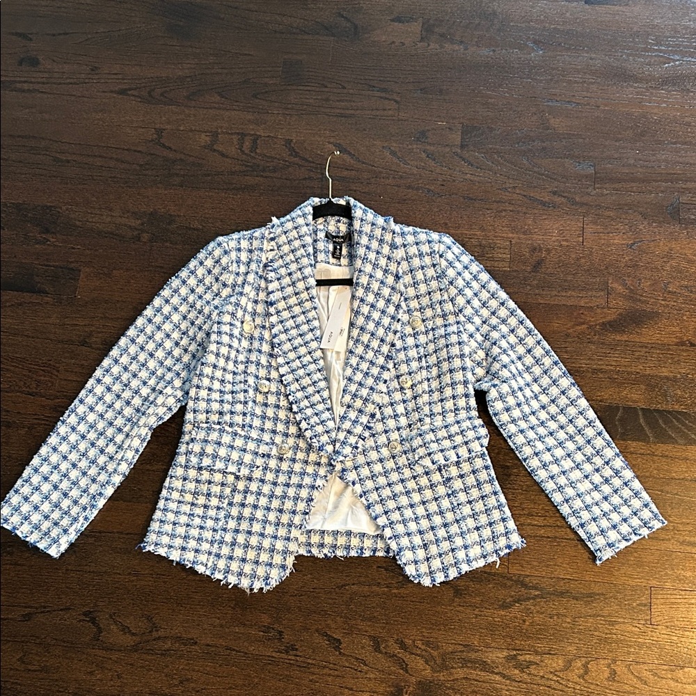 Aqua Blue and White Tweed Blazer